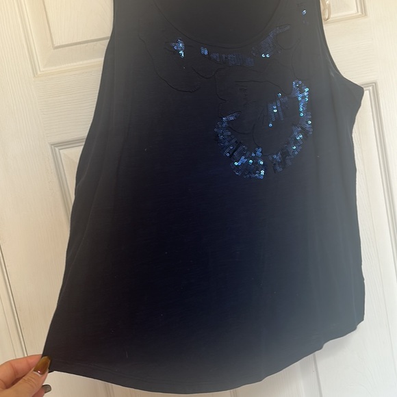 Jones New York sleeve less, navy blue blouse, with sequins design, beautiful - Picture 5 of 8